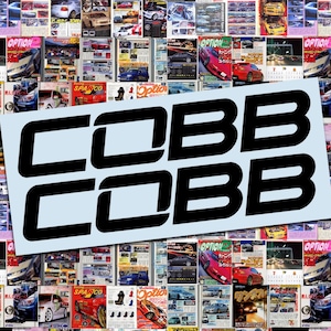 May include: A collage of car magazines with a light blue rectangle featuring the black text "COBB COBB". The magazines have various car images and text, with red, yellow, and blue covers.