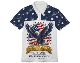 250 Years USA Independence Eagle Polo Shirt | 1776-2026 Patriotic Stars | Design Back