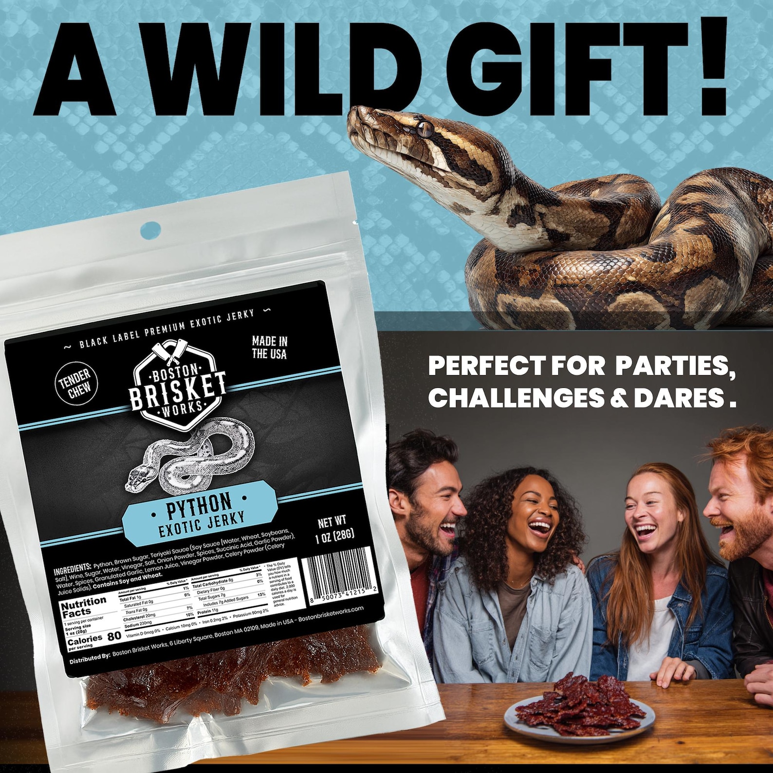 PYTHON JERKY - 100% Python Meat | Exotic Wild Game Snack | Unique Gift ...