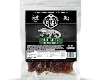 JERKY D'ALLIGATOR - Viande d'alligator 100 % | Cuisine étrange et collation exotique | Cadeau d'anniversaire amusant pour lui, papa | Cadeau pour bâillon comestible bizarre