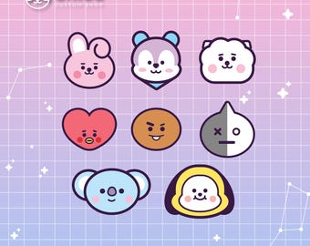 BT21 BTS-paket SVG, paket med 8 digitala vektorer, direkt nedladdning.
