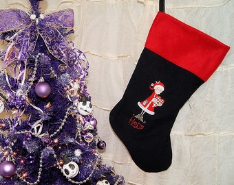 Retro Old Fashioned Mrs Claus Embroidered BlackChristmas Holiday  Stocking MTCoffinz - Add a Name Option