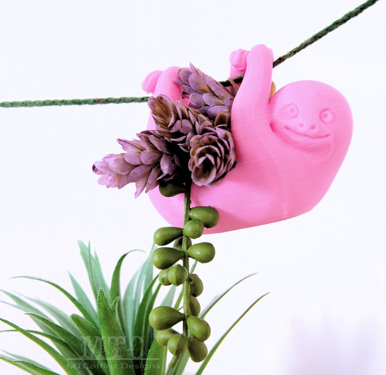 Pink Sloth Planter Succulent Pot Hanging Air Plant Mini Desk Garden Cubicle Decoration 3D Printed Ready to ship MTcoffinz
