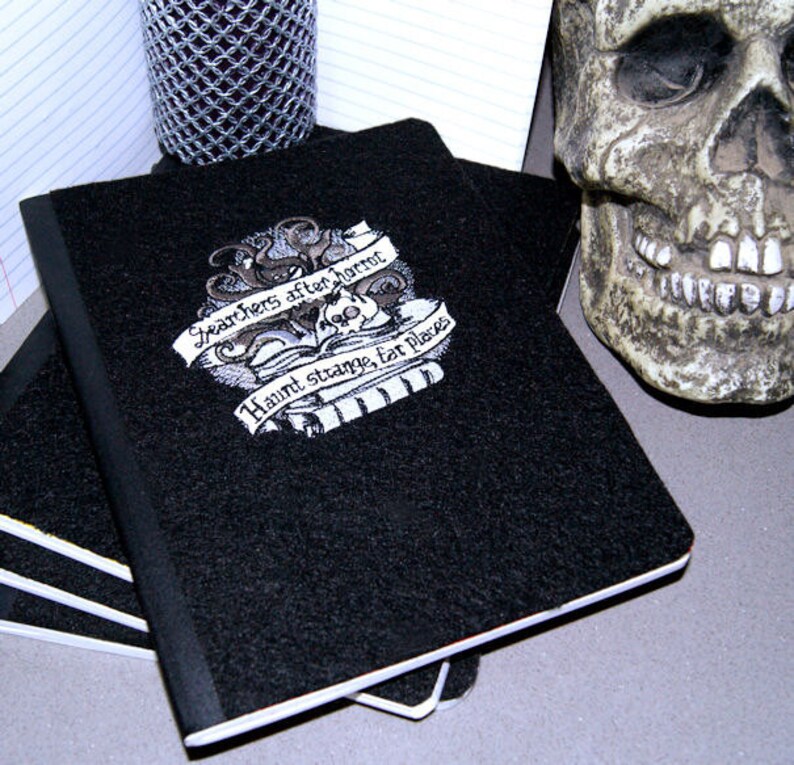 Horror Stories Skulls Embroidered Blank Journal Notebook MTCoffinz image 1