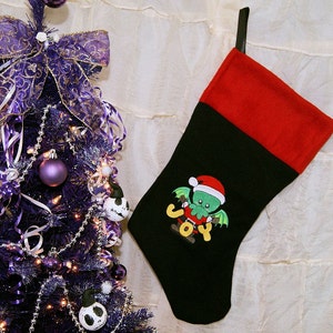 Cthulhu Santa Monster Embroidered Black Yule Christmas Stocking MTCoffinz - Add a Name Option