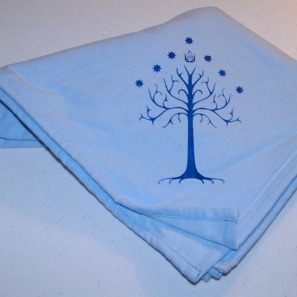 White Tree of Gondor Lord of the Rings Snuggle Blue Flannel Baby Blanket - Ready to Ship