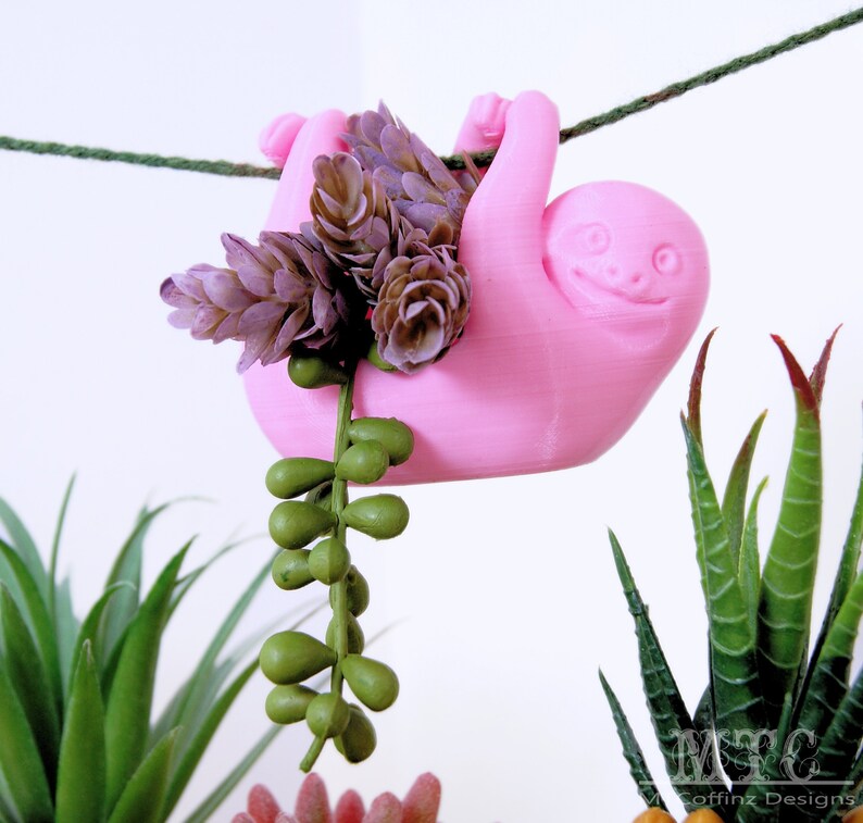 Pink Sloth Planter Succulent Pot Hanging Air Plant Mini Desk Garden Cubicle Decoration 3D Printed Ready to ship MTcoffinz