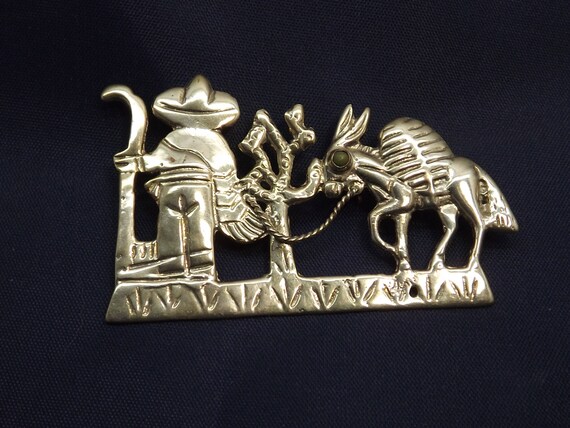 Vintage Sterling Silver Mexico Man Donkey Cactus Brooch Pin Etsy