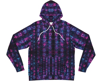 Cyberpunk Glitch Hoodie | Purple Blue Digital Streetwear | Unisex All Over Print Futuristic Techwear Hoodie