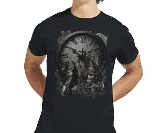 Tattoo Gift T-Shirt – Gothic Clock Art Graphic Tee | Heavyweight Unisex Crewneck Gildan® 5000