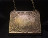 Art Nouveau German Silver Wrist Case Engraved Monogrammed LCN 3 Compartment Repoussé Wristlet Handbag Card Case