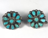 Turquoise Petit Point Screw Back Earrings