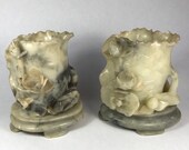 Jade Brush Holders Carved with Lotus and Frog