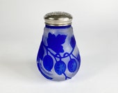 Cameo Glass Cobalt Blue Gooseberry Jar with Sterling Lid