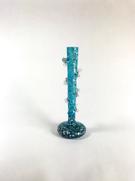 Antique Teal Bud Vase with Silver Flecks and Rigaree Etsy