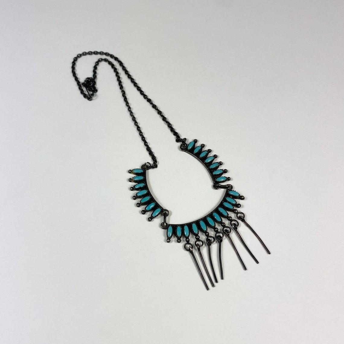 Turquoise Needlepoint Necklace Signed Native American Silver Etsy