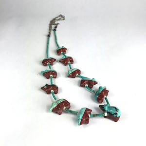 Hand Carved Bear Fetish Necklace with Turquoise Nugget