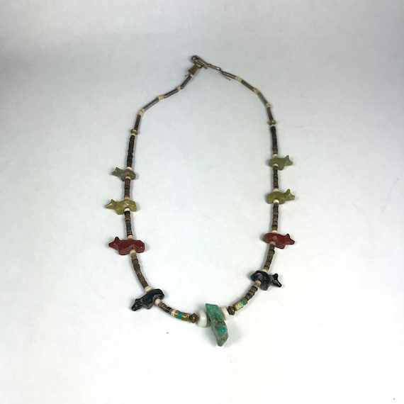 Hand Carved Bear Fetish Necklace with Turquoise Nugget