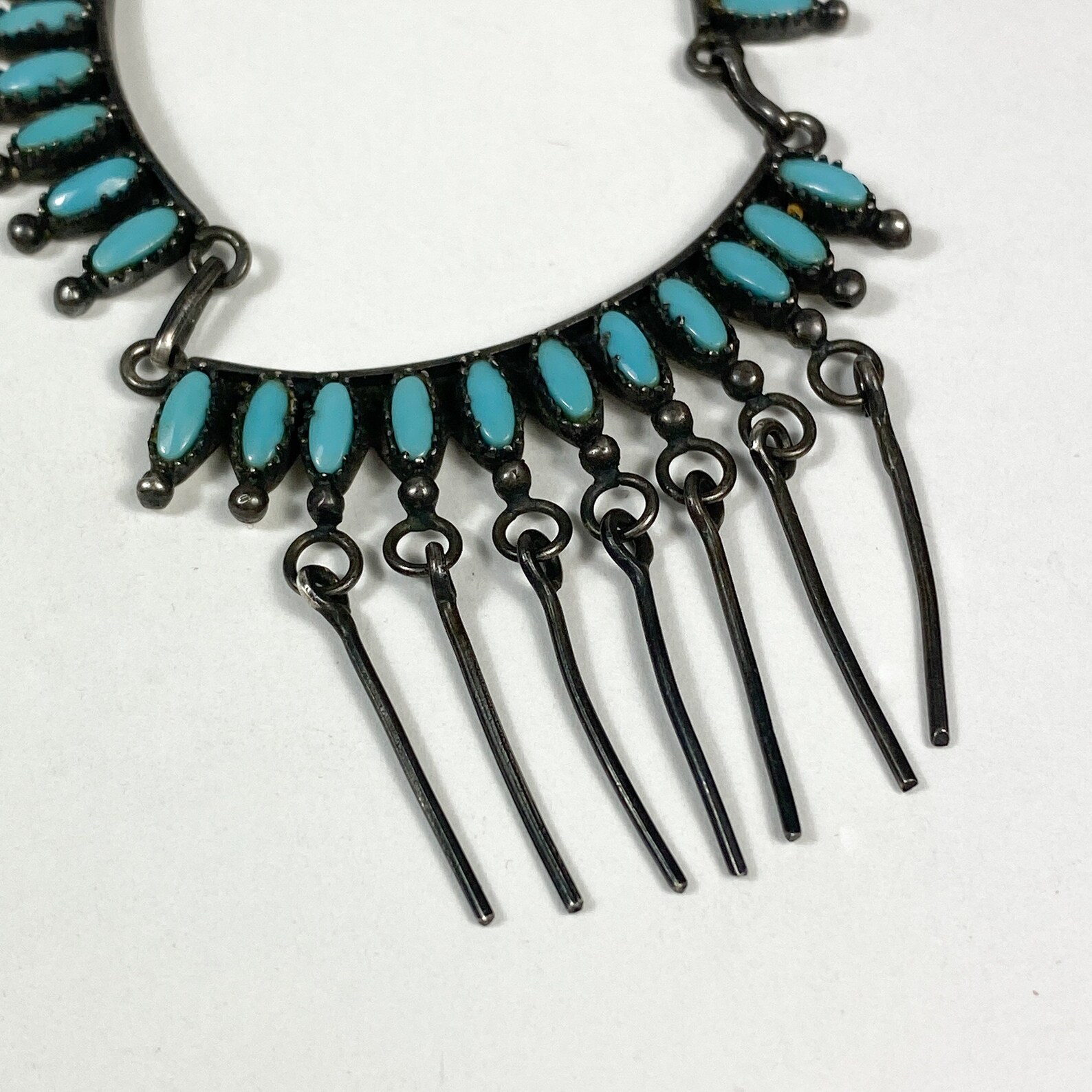 Turquoise Needlepoint Necklace Signed Native American Silver Etsy