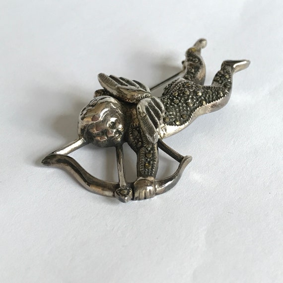 Sterling and Marcasite Cupid Brooch