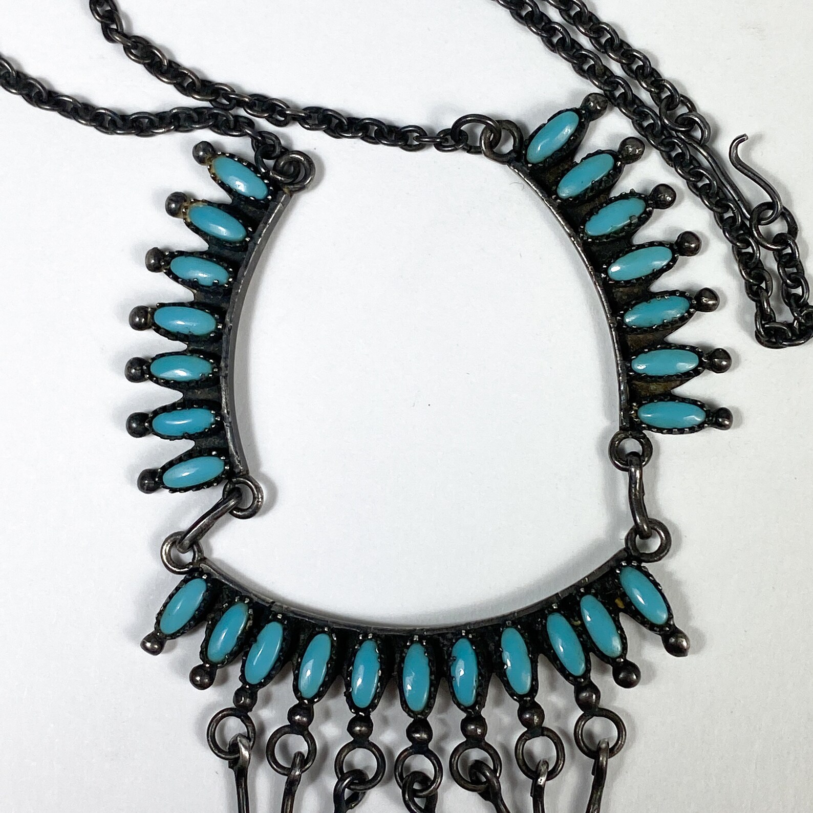 Turquoise Needlepoint Necklace Signed Native American Silver Etsy