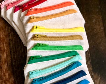 Mini Natural Cotton Canvas Zipper Pouch/Coin Purse/Wallet with Colored Zipper