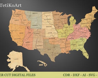 Laser Cut USA Travel Map Puzzle: Glowforge SVG File (Digital Download)