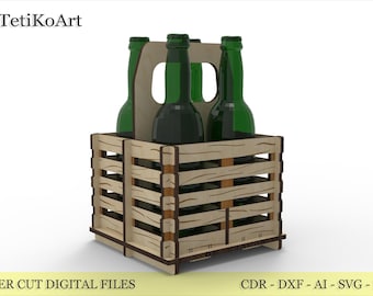 Laser geschnittener Bierflaschenhalter SVG: 4-Flaschen-Caddy Digitale Datei