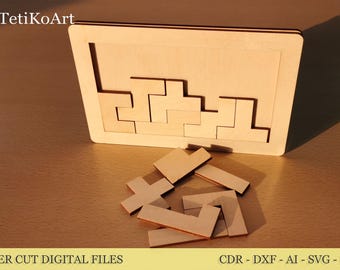 ペンタミノパズル、幾何学的脳トレ、レーザーカットファイル（デジタルダウンロード）