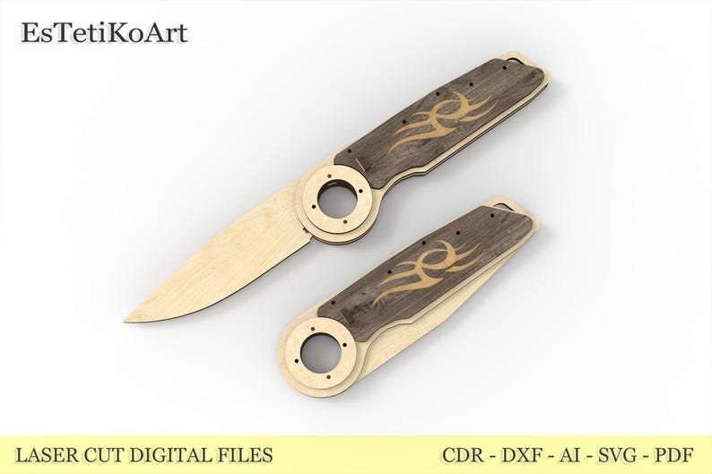 Laser Cut Files for Wood Folding Pocket Knife V3.0 - DIY Template ...