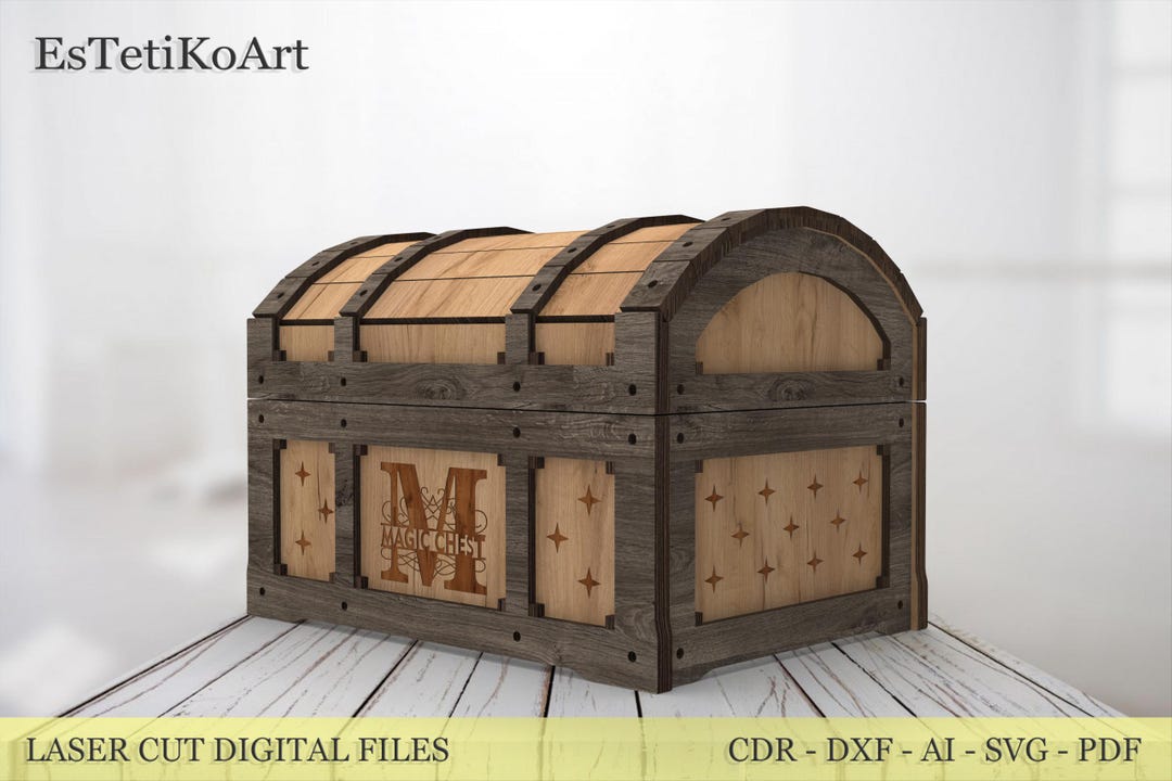 Laser Cut Treasure Chest SVG | Wooden Jewelry Box Laser Files | Digital ...