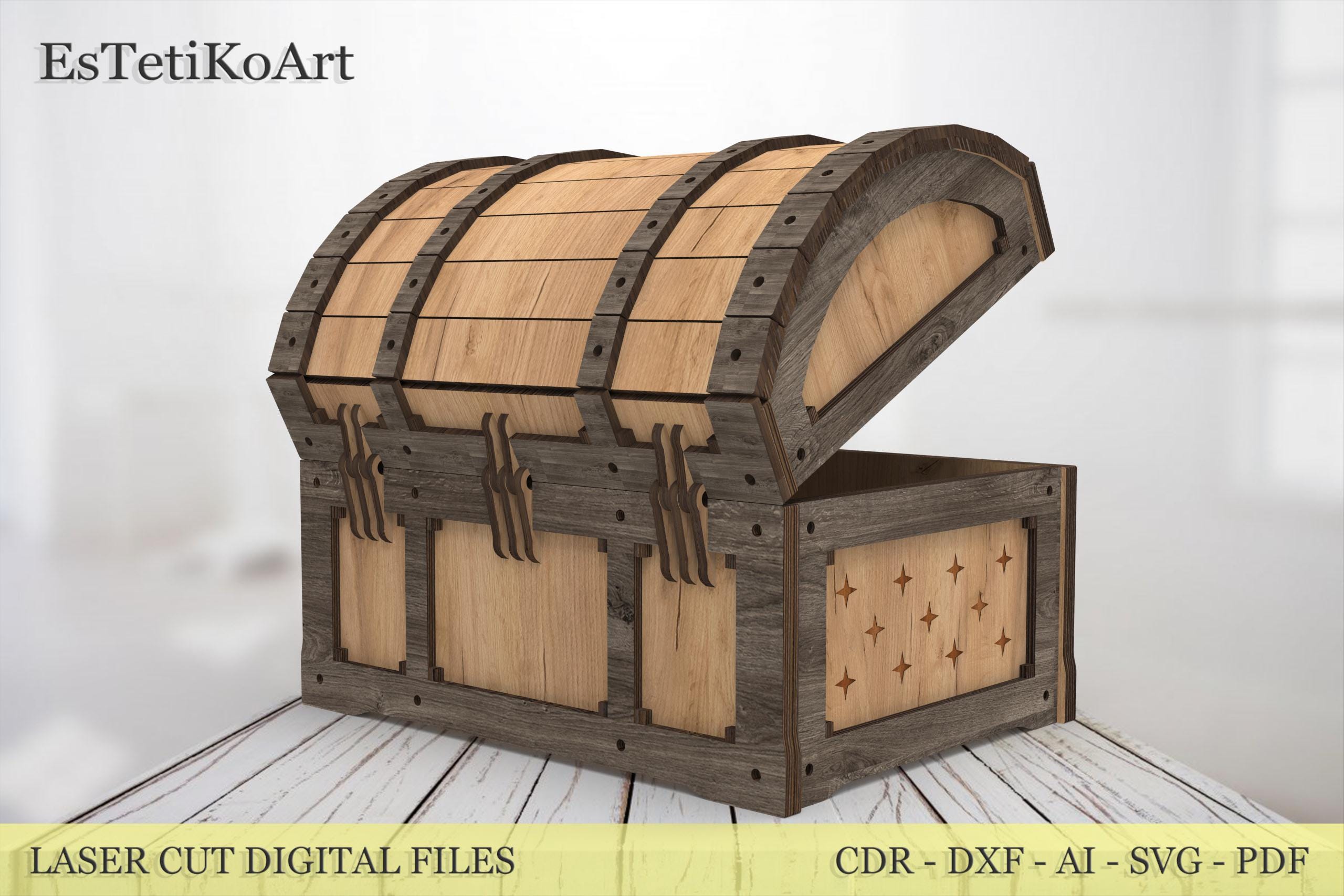 Laser Cut Treasure Chest SVG | Wooden Jewelry Box Laser Files | Digital ...