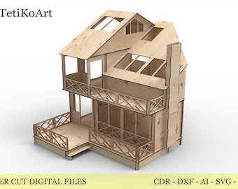 Townhouse Wooden Large Doll House Kit svg, 1 12 Scale House Plan, Laser Cut Files, House Warming Gift