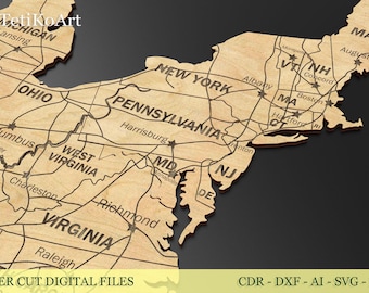 Laser Cut USA Travel Map SVG: Highways & Rivers (Digital Download)
