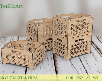 Laser Cut Wooden Storage Box v.02, 2 sizes, Stackable Organizer (Digital Download)