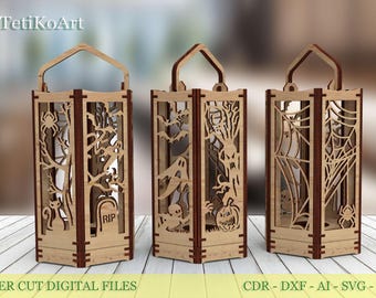 Halloween Wooden Lantern Laser Cut Files (svg, cdr, dxf, ai, pdf)