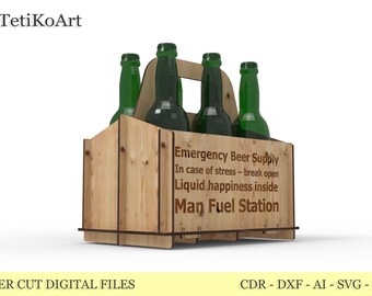Laser geschnittener Bierflaschenhalter SVG: 6-Flaschen-Caddy Digitale Datei
