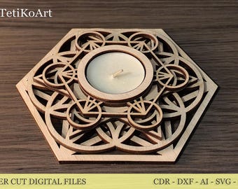 Layered Mandala Candle Holder SVG – Laser Cut Wood Files (Digital Download)