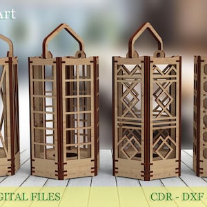 Wooden Tea Light Candle Holder, 4 variants of Table Lamp - Laser Cut Files (svg, cdr, dxf, ai, pdf)