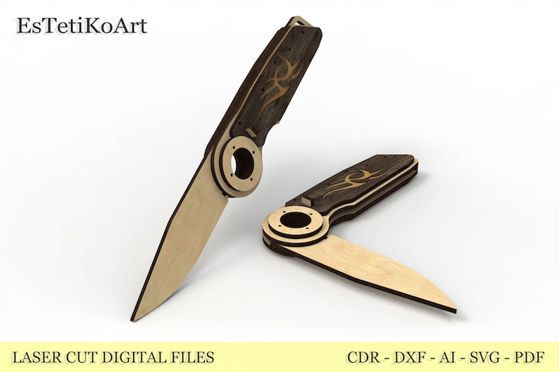 Laser Cut Files for Wood Folding Pocket Knife V3.0 - DIY Template ...