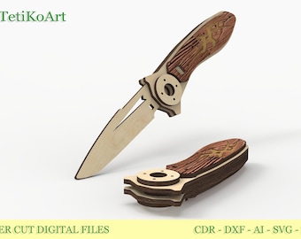 Laser Cut Files for Wood Folding Pocket Knife v2.0 - DIY Template (Digital Downloads)