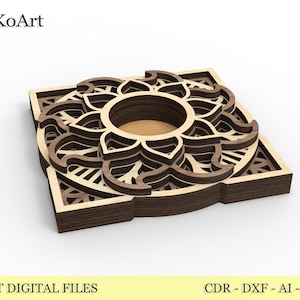 Kaarshouder gelaagde mandala svg houten waxinelichthouder - DIY lasergesneden bestanden