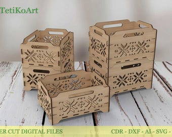 Laser Cut Stackable Storage Box, 2 sizes, Glowforge files, Digital product