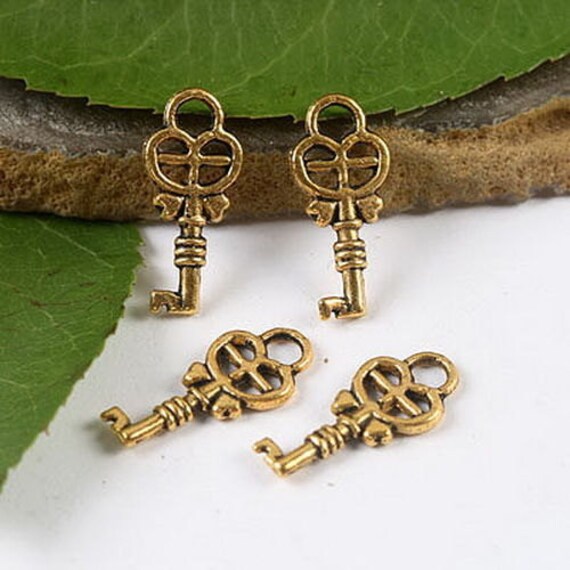 10 Golden Key Charms Key Charms Elegant Key Charms Double Etsy