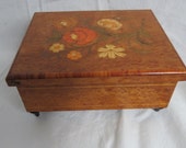 Vintage Beautiful Floral Italian Marquetry Jewelry Music Box box f
