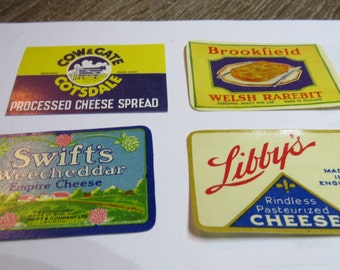 Four Unused 1930/'s to 1950/'s Colorful Advertising Cheese Labels for Repurpose Like Chedavale Empire Cheddar Box K-3 Pack #3
