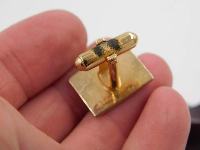 Vintage Gold Tone with Painted Floral Design Anson Cufflinks and Matching Tie Clip dr47