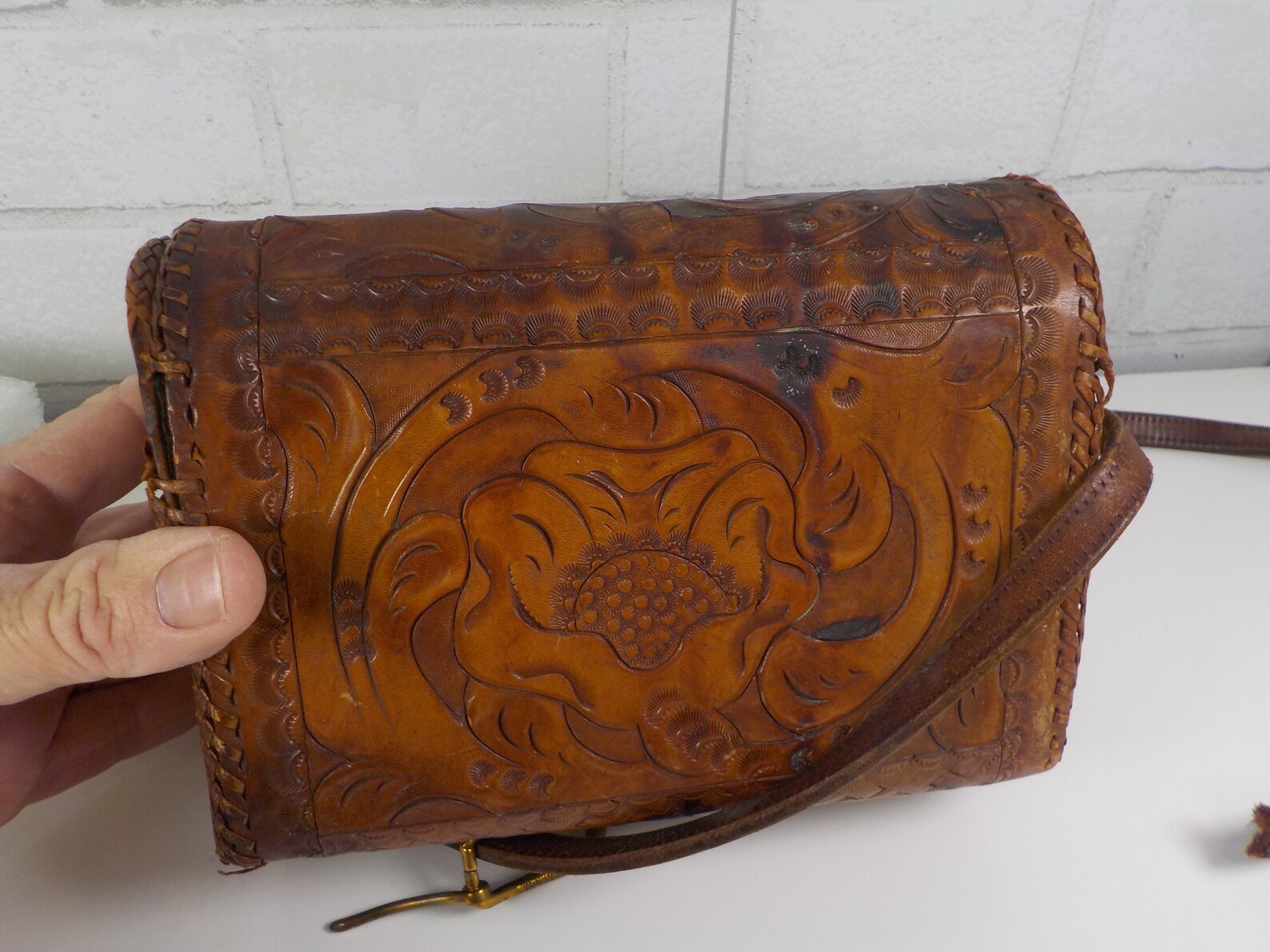 Vintage Hand Tooled Western Style Ladies Pocket Book Purse Bag Etsy