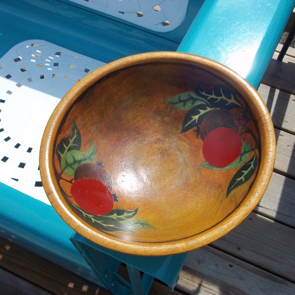 1930's 40's Primitive Antique Painted Wooden Tomato Bowl Nice signed  dated 1941         Box HH