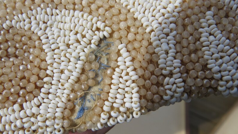 Beautiful Small White Vintage Glass Micro Beaded Hand Bag Purse or Wallet
